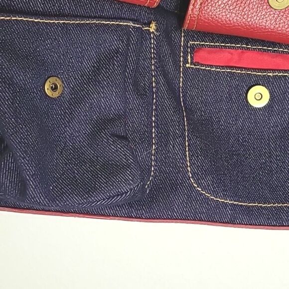 Denim & Red Shoulder Bag with Lots of Pockets - Picture 5 of 8